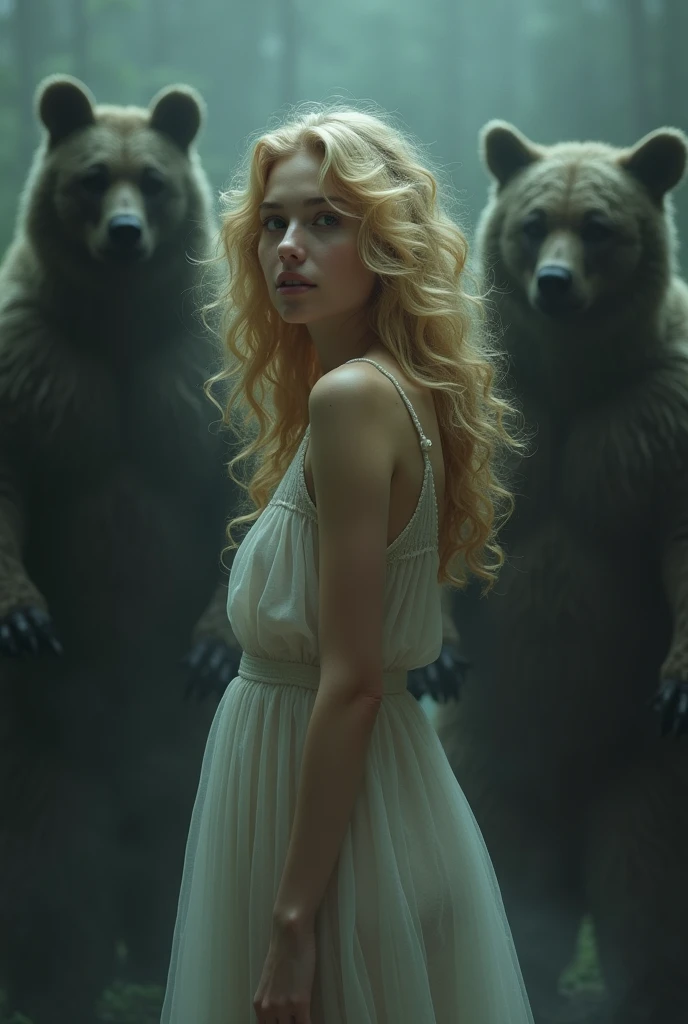 Create a blonde curly woman back and 3 bear shadow