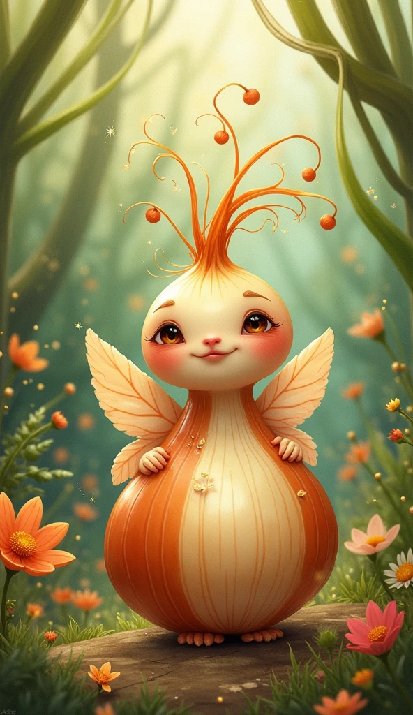 A fairy tale character based on an onion .Cute 
