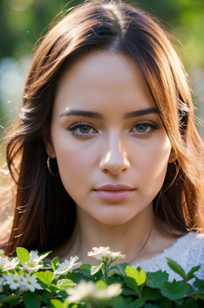 A beautiful, photorealistic woman standing in a serene garden, gazing towards the sky with a look of wonder and transcendence, (best quality,4k,8k,highres,masterpiece:1.2),ultra-detailed,(realistic,photorealistic,photo-realistic:1.37),HDR,UHD,studio lighting,ultra-fine painting,sharp focus,physically-based rendering,extreme detail description,professional,vivid colors,bokeh,cinematic lighting,dramatic atmosphere,glowing aura,ethereal,spiritual,transcendent,surreal,dreamlike,celestial,heavenly