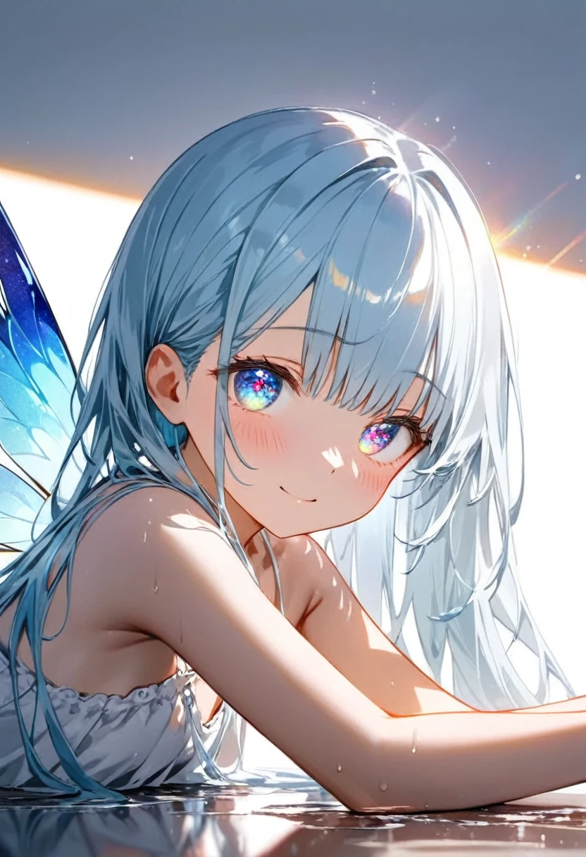 (See through:1.3),White Seraphim,Sailor suit, White Theme,, Sailor suit, View the viewer, Insanity, Long, messy hair, Beautiful and detailed eyes,I shine,Elevation,Blue sailor collar, Firm breasts,Smiling Kindly,Underwater Photography...