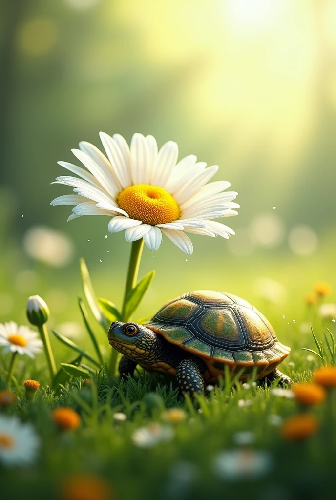 A daisy flower with a turtle