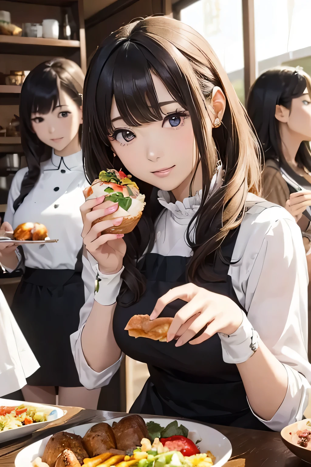 Highest quality、High resolution、Detailed Background、(Beautiful face in every detail:1.4)、Anatomically correct、Normal number of fingers、(Detailed eyes)、Teen anime beauties、(Huge breasts:1.2)、Light color hair、Bobcut、ponytail、well-groomed eyebrows、Perfect body line、Cute gestures、Food Festivals、
(Two beauties enjoying the Food Festivals:1.5)、(Two beautiful women eating various dishes:1.5)、
Food Festivals are held in parks, event spaces, outdoor venues, and other locations that require a lot of space.、Sometimes it is held in urban areas or tourist spots.、You can enjoy a variety of cuisines、cute
