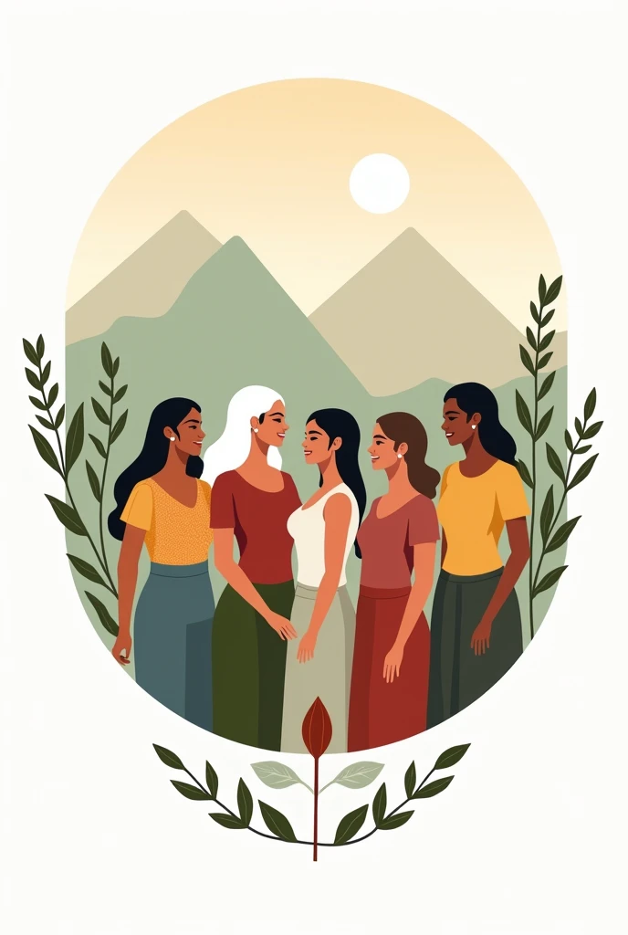 Create a logo for the women's association with the following characteristics: Women united in different roles, crafts and tourism. Feminine and the name "Association of Women of the Sierra Nevada of Santa Marta"