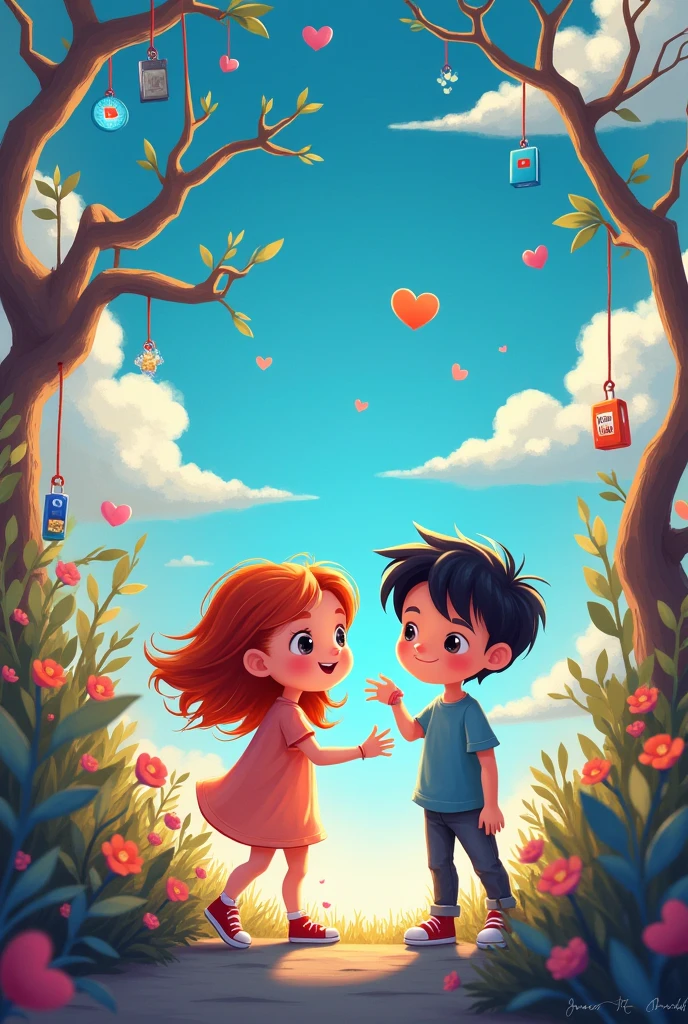 YOUTUBE CHILDREN, REDHEADED AND BLACK-HAIRED GIRL AND BOY