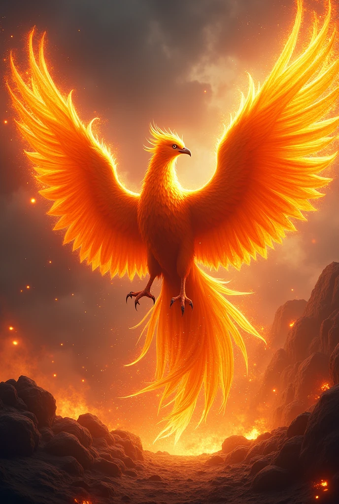 a majestic phoenix, fiery bird with wings outstretched, mythical creature, intricate feathers, glowing embers, phoenix rising from the ashes, dramatic lighting, vibrant colors, (best quality,4k,8k,highres,masterpiece:1.2),ultra-detailed,(realistic,photorealistic,photo-realistic:1.37),dramatic composition,cinematic lighting,volumetric lighting,dramatic shadows,fantasy art,digital painting,vibrant colors,warm color palette