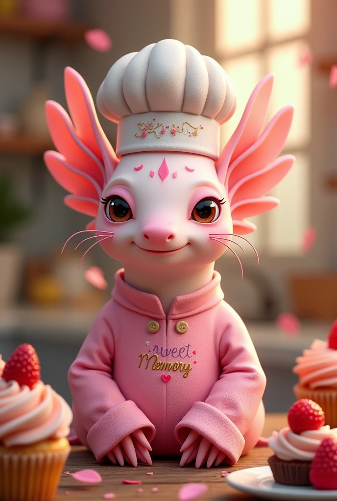 I need a Facebook cover with a pastry chef axolotl dressed in her pink blouse and that says Sweet Memory in her blouse, It is a pastry and catering business, but it's a facebook cover, I require it throughout and that it has my social networks:
Instagram @dulrecuerdobakery
Tiktok: Sweet Memory WhatsApp 7226007718