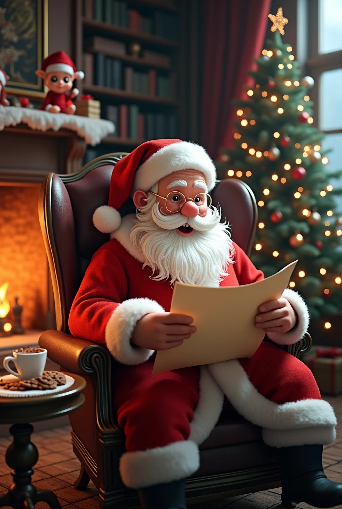 Santa Claus reading his list