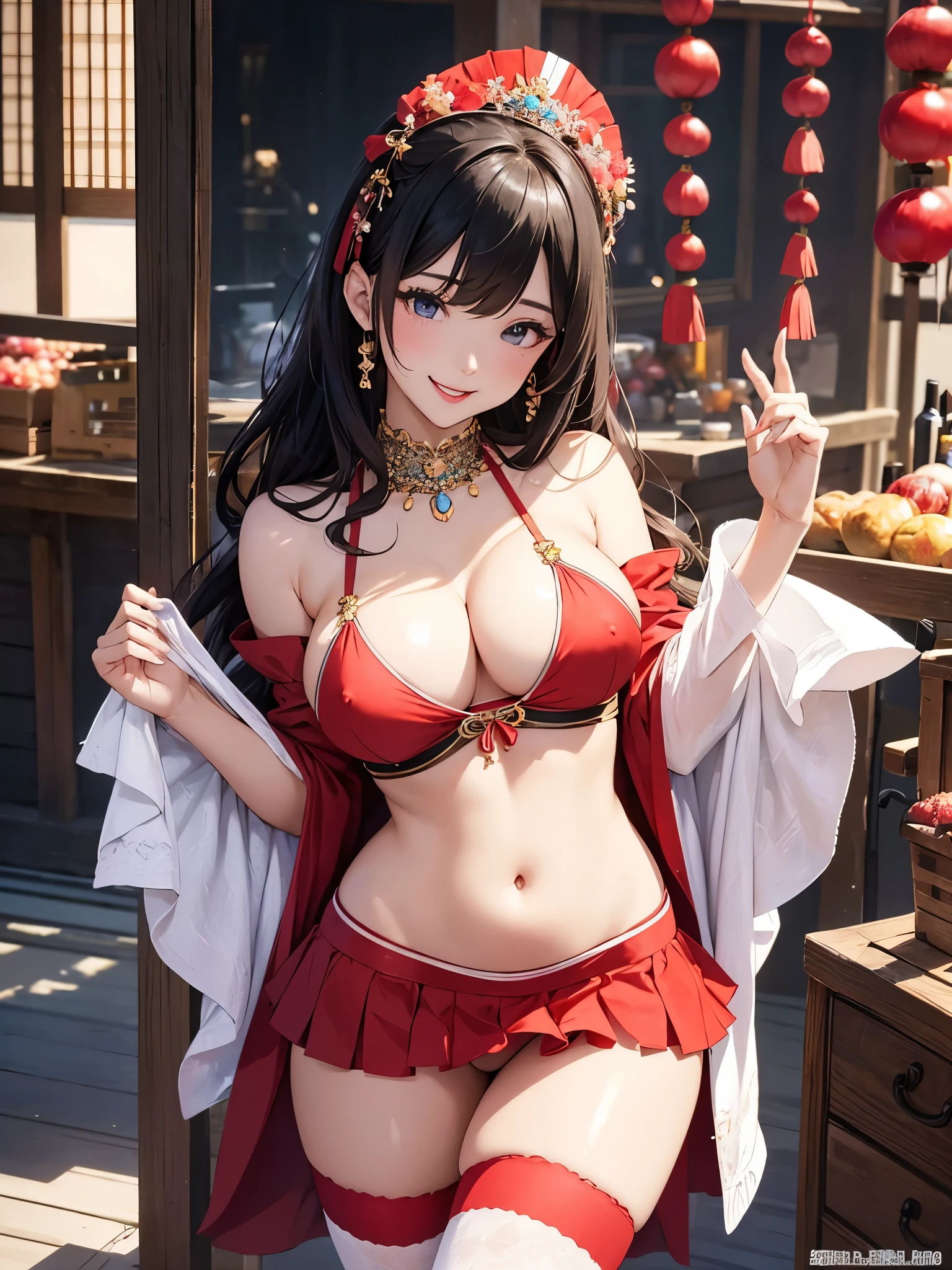 High definition、Highest quality、 beauties、Glossy Skin、Skin like in the picture、Flowing hair texture、Various Hairstyles、Cute off-the-shoulder dress、Navel costume、Short sexy skirt、Various hair colors、Red lips、G-cup bust、Smiling Beauty、Beautiful woman in cute casual summer clothes、Belly button、Cleavage、Colorful garter belts and fishnet stockings、Beautiful girl with erect nipples、Standing pose、Beauty in sexy pose、Exposing her belly button、Japanese Festivals、fair、stall、Butt Exposure、Lying、Pretty lips、feminine、Skin like in the picture、Smiling Beauty、front、whole body、Glossy Skin、Flowing hair texture、