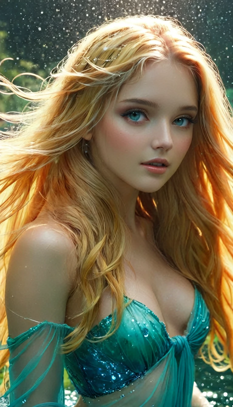 Blonde with long hair, water fairy