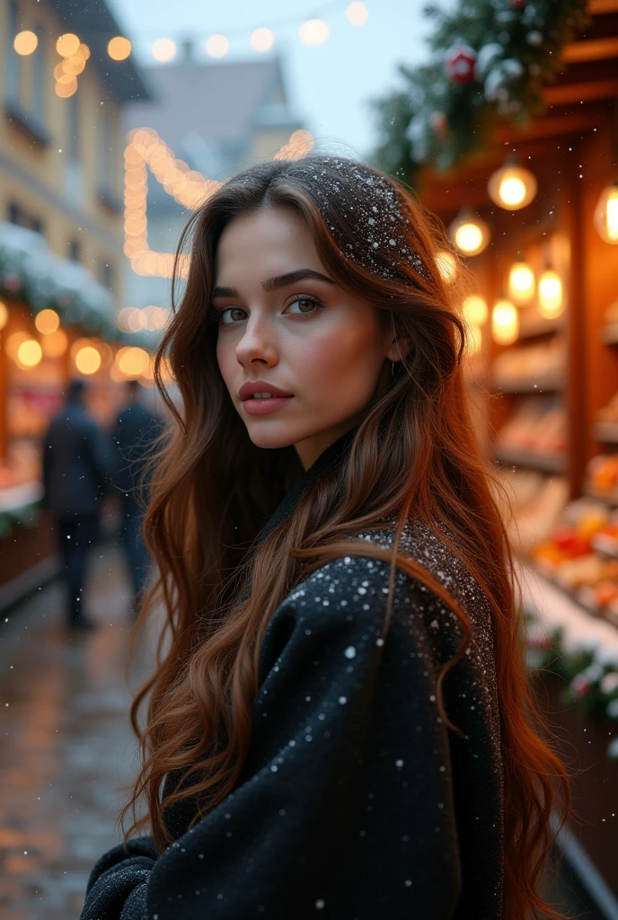 8k, Meilleure qualité, chef-d'œuvre, Réaliste, Ultra détaillé, photo Réaliste, Augmenter la qualité,
une photo d'une fille dans un magnifique marché de Noël pose au milieu d’une foule animé,brune,style classe ,noel,neige,cosy room, élégante,dans le style d'un designer sombre et maussade, masse volumineuse, photobash, visages sexy, bords irréguliers, marine, beauté naturelle,jambes parfaites,corps naturel,poses sexy,Photo en gros plan