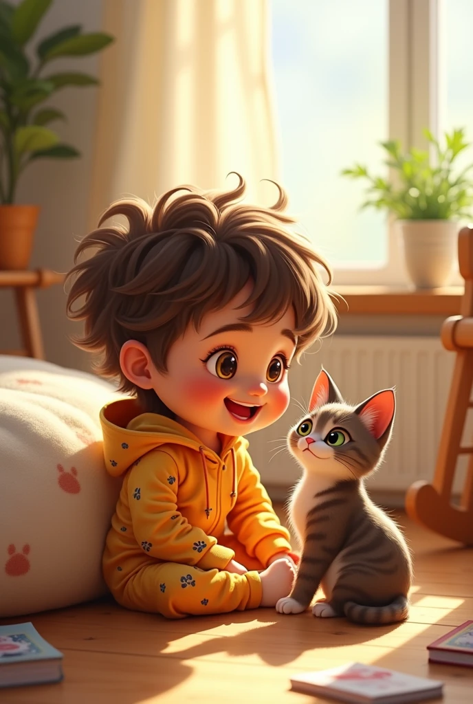 Make a role-playing image of a person named Lucius Tigris he is 2 he has a cat