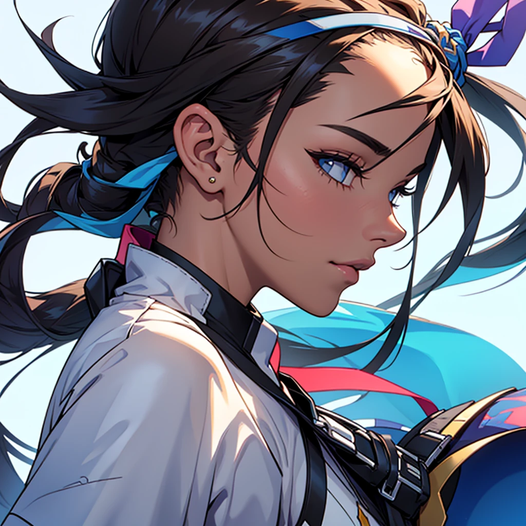 I want a profile picture similar to Bandrita X's profile design, but I want a man with black hair and white skin, a red background, and a gaming logo.