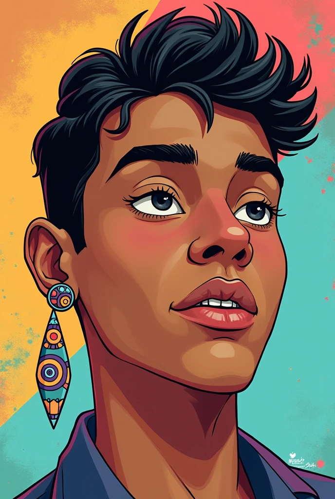 1 light brown man with comic style piercing

