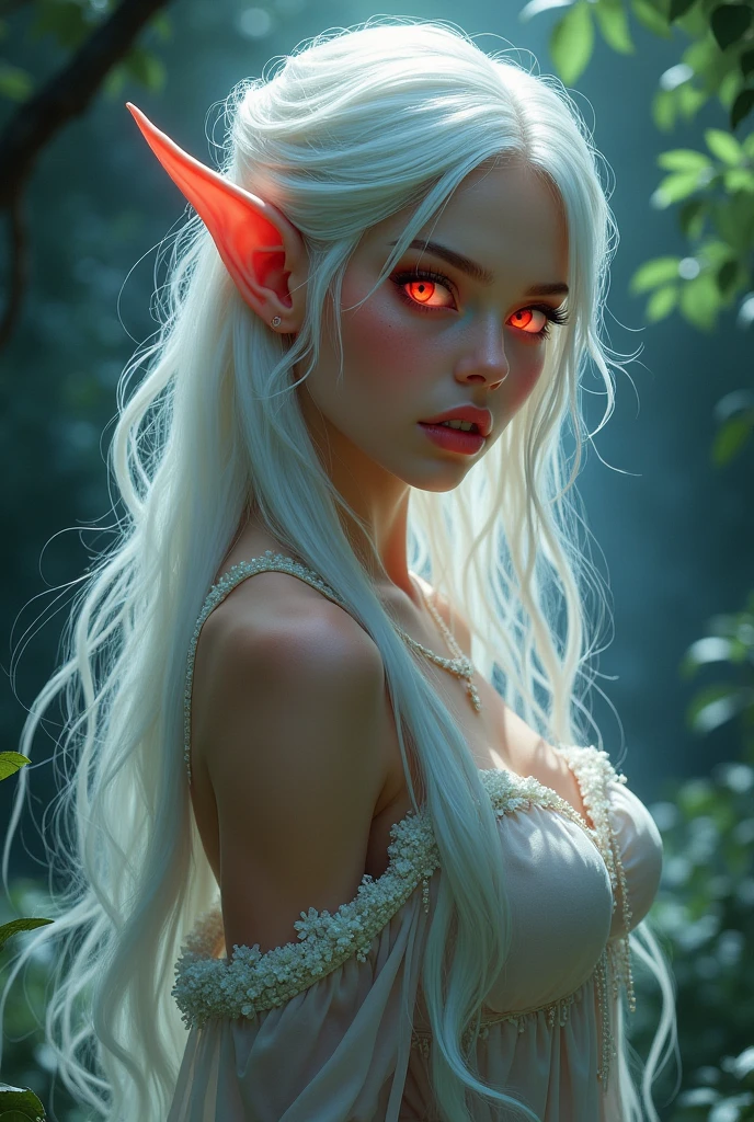 Elf girl sexy with red eyes and withe hair