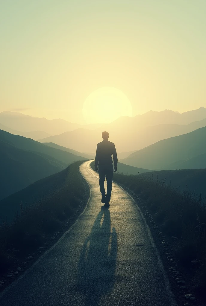 Towards success.
Person walking on a long road