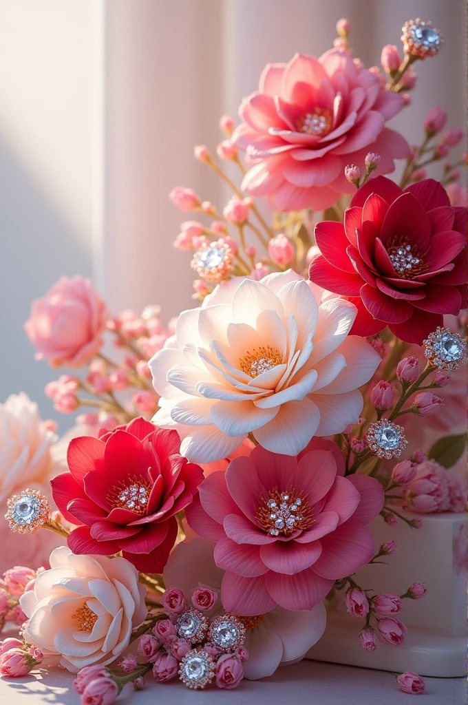 3 beautifull flowers with diamonds
