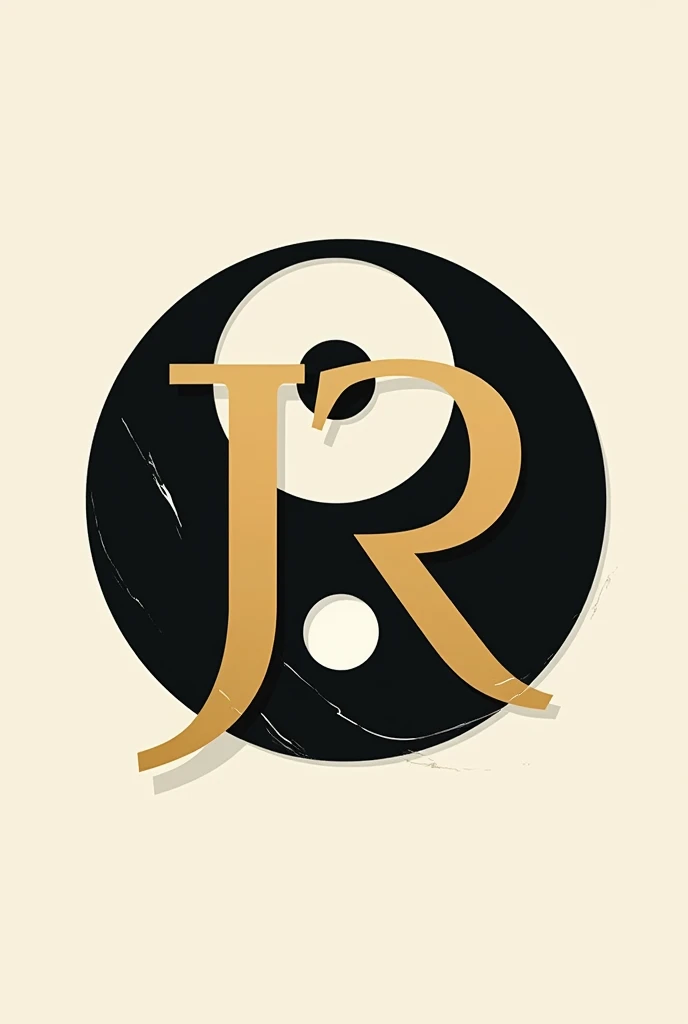 A vector logo, japanese style, using the letters JR, the golden colored letter, and a background with black and white colors resembling yin and yang