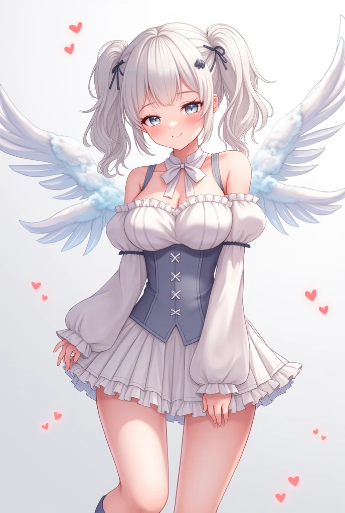 ((Masterpiece)),(Best Quality),(Highest resolution),(8K),(Clean lines),(Perfect Face,Perfect meat),(Official Art),(Magical girl),14 years old, Cute white outfit, ribbon, huge breasts, Big angel wings, Night Sky, smile