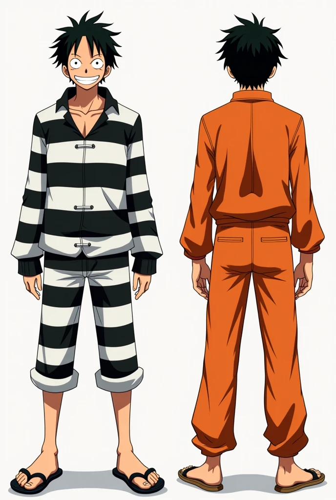 Monkey D. Luffy in prison uniform long sleeve black and white stripes Original anime One Piece and Monkey D. .... Luffy in orange long sleeve prison uniform Original anime One Piece