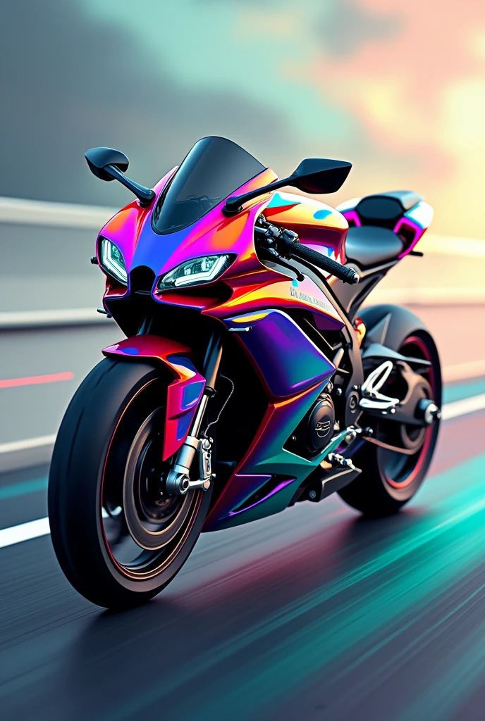 Image of colorful motorcycle in motion