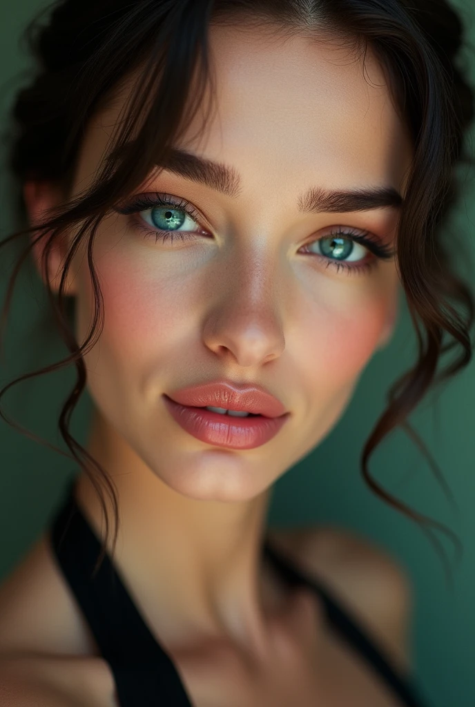 A beautiful French fashion model with heterochromia、His right eye is blue and his left eye is emerald.、In a sexy pose、With a seductive smile、Looking at me provocatively