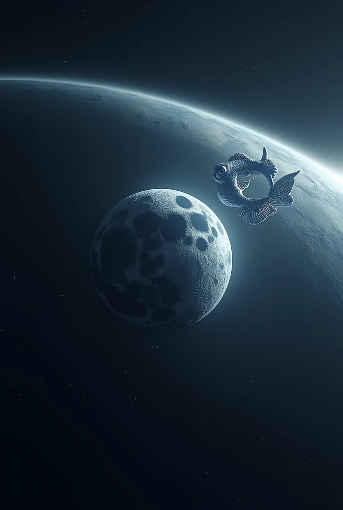 Moon from another planet in 3d with the sign of pisces