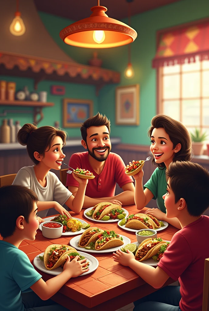 Family in a taco shop