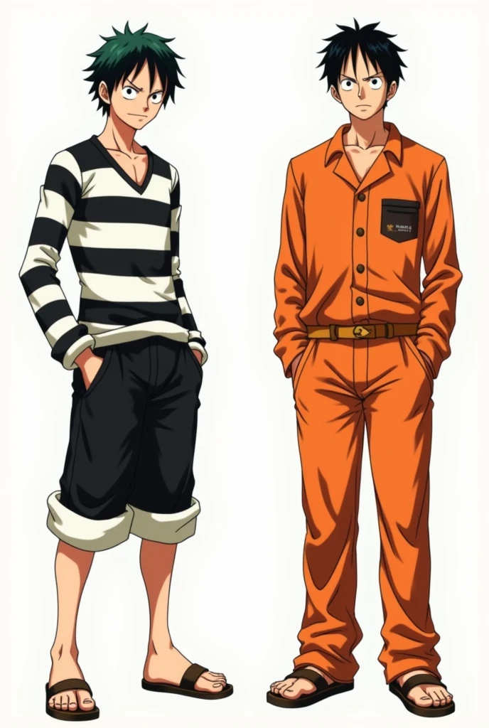 Monkey D. Luffy in prison uniform long sleeve black and white stripes Original anime One Piece and Monkey D. .... Luffy in orange long sleeve prison uniform Original anime One Piece