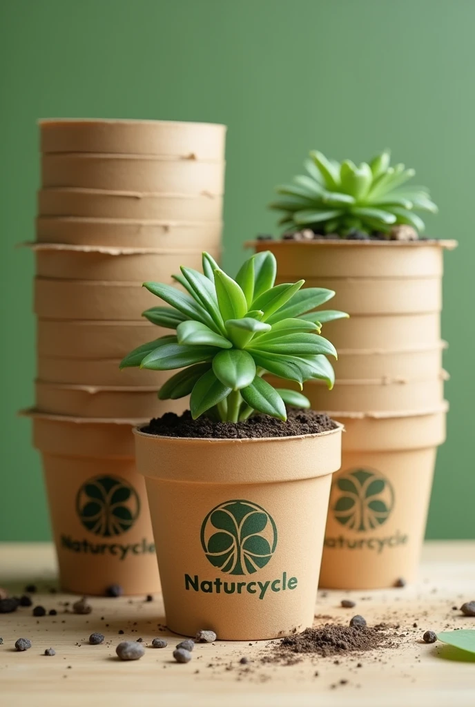   Biodegradable compost pots with plant logo and name naturcycle
