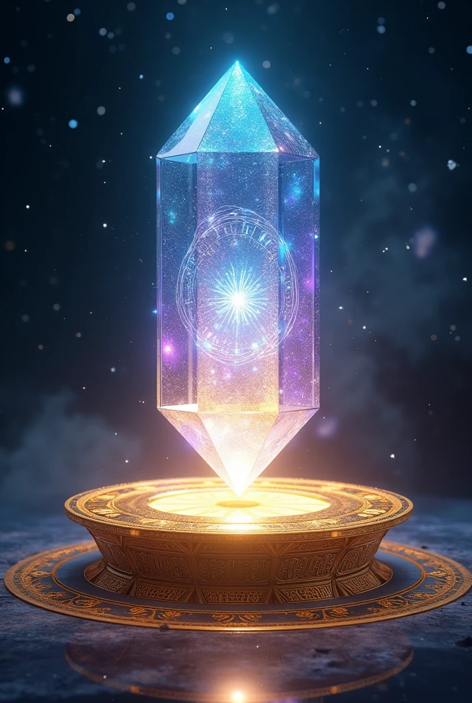 For the Multidimensional Harmony Resonator tool, the ideal image would be a device with a sleek, futuristic design, representing a fusion of technology and spirituality. Here is a description for the image:
General Form: A floating three-dimensional crystal, composed of multiple facets and transparent layers, each emitting soft waves of colored light in different shades of blue, violet and gold.
Energy Center: In the center of the crystal, there is a bright core that emits pulses of white light, symbolizing energetic resonance.
energy lines: Thin energy lines, like filaments of light, connect the facets of the crystal, creating an interconnected network that symbolizes the connection between different dimensions and subtle bodies.
Base and Background: The crystal floats on a golden circular platform, which is decorated with sacred geometry symbols and fractal patterns. The background of the image is a starry field, representing the vastness of the universe and the multidimensional connections.
This image symbolizes the role of the Multidimensional Harmony Resonator as an energy channel that tunes and aligns the different layers of the being., promoting harmony and balance across dimensions.