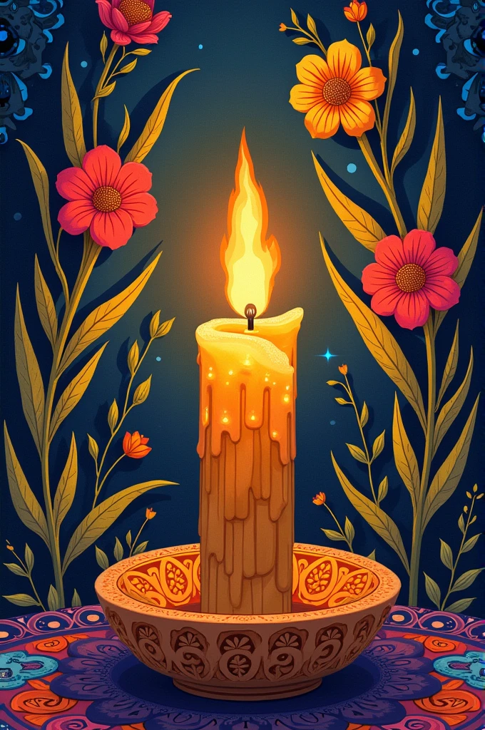 Drawing on papel picado used on the Day of the Dead representing a piece of sugar cane used as a candle