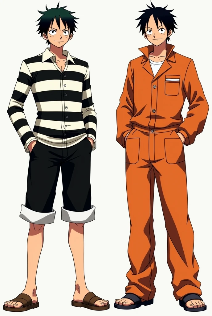 Monkey D. Luffy in prison uniform long sleeve black and white stripes Original anime One Piece and Monkey D. .... Luffy in orange long sleeve prison uniform Original anime One Piece 