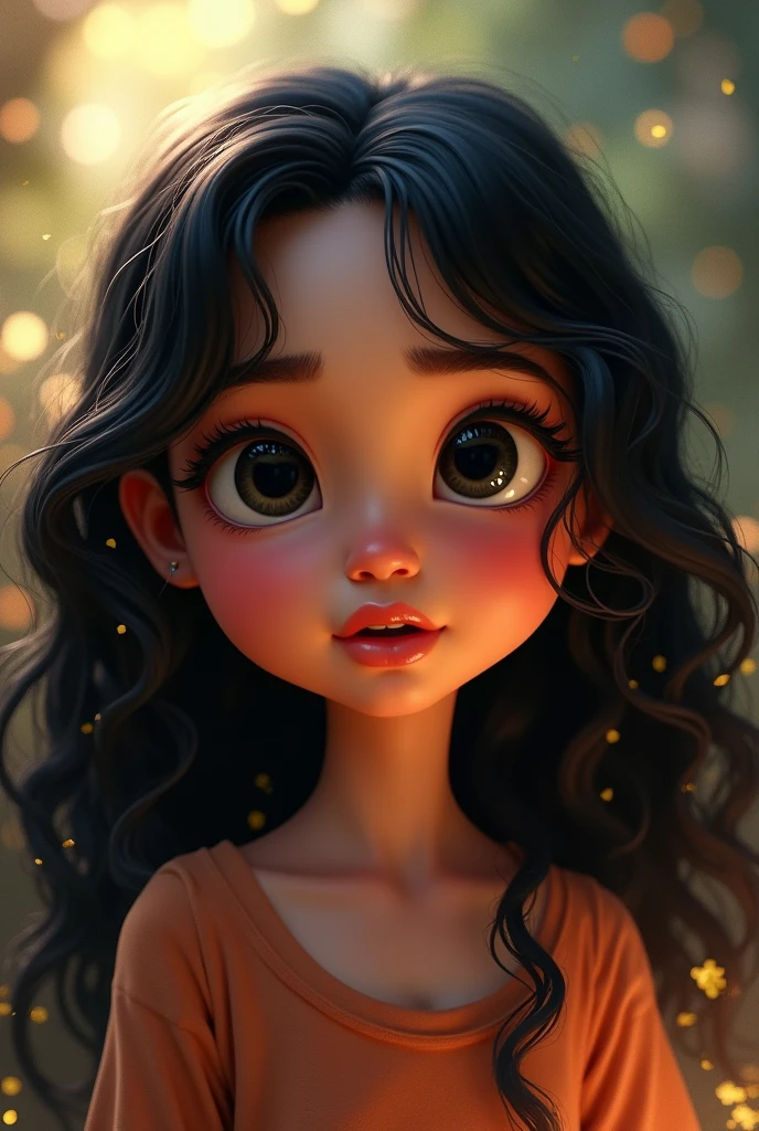 a portrait of a mexican girl with long hair down to her waist, natural skin texture, 4k textures, HDR, complex, extremely detailed, sharp focus, hyperdetailed, (Pixar style), ((1girl)), beautiful detailed eyes, beautiful detailed lips, extremely detailed face and eyes, long eyelashes, warm lighting, cinematic composition, vibrant colors, dreamlike atmosphere