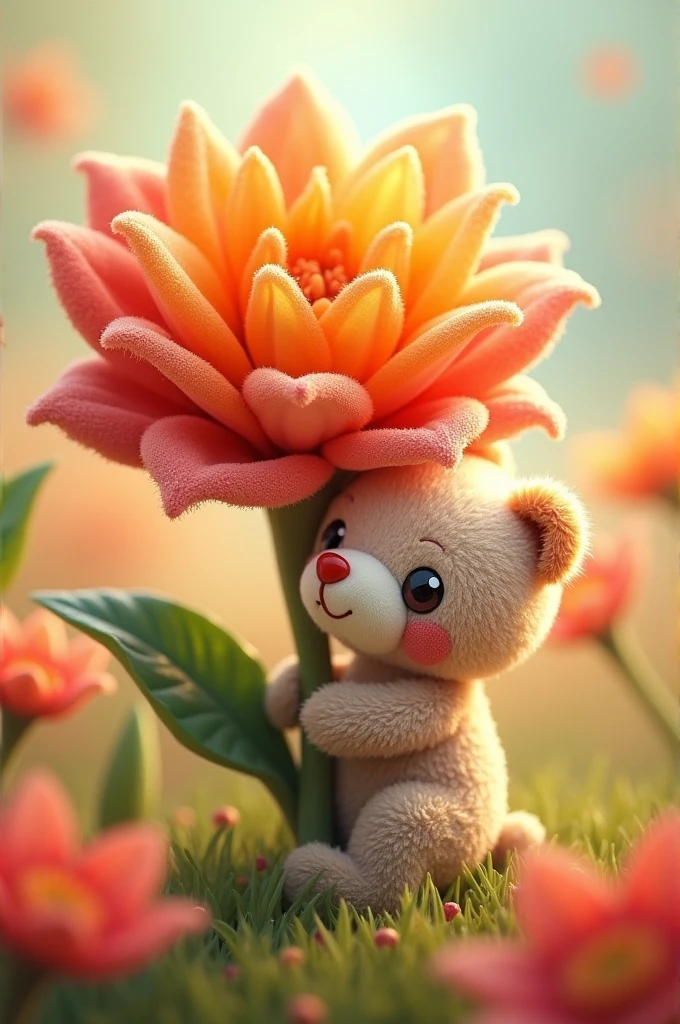 Create a flower hugging a stuffed animal