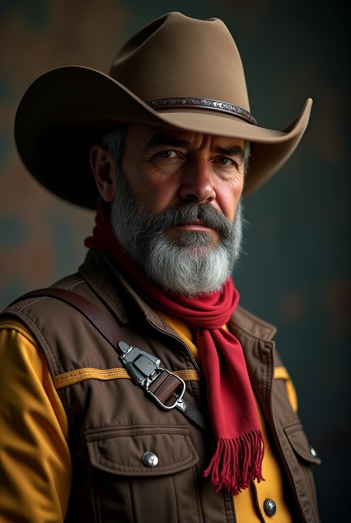 a cowboy sheriff in a realistic highly detailed portrait, cowboy hat, cowboy outfit, realistic, photorealistic, ultra-detailed, 8k, best quality, masterpiece, cinematic lighting, dramatic shadows