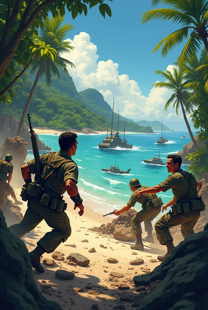 Create a poster with title "Ramaree island mishap" world war 2
