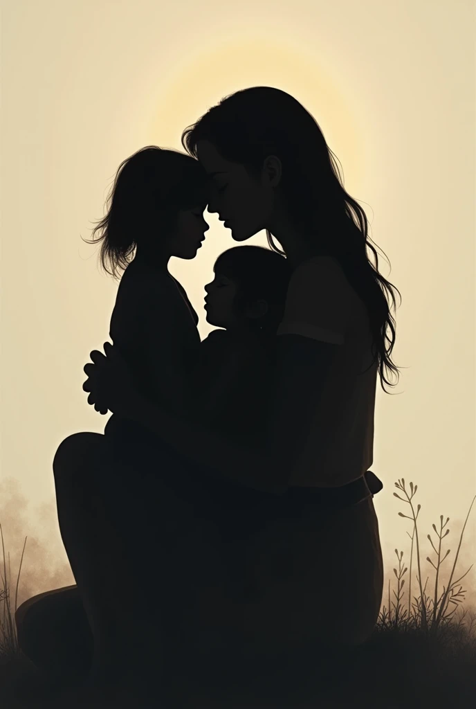 Mother silhouette holding two daughters