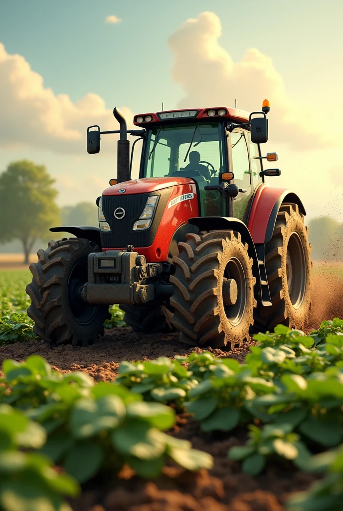A tractor in the potato plantation