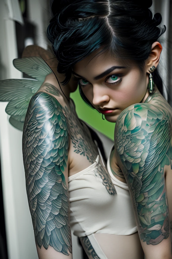 Naked young woman with butterfly tattoo between her legs