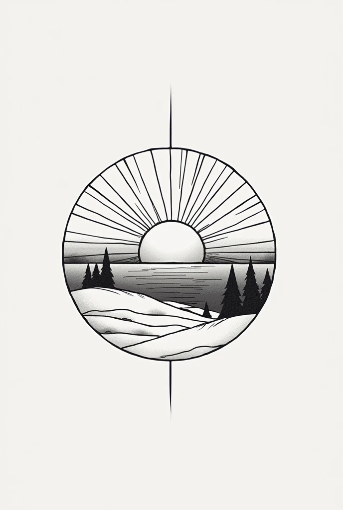 Sunset for a simple black and white tattoo made in lines
