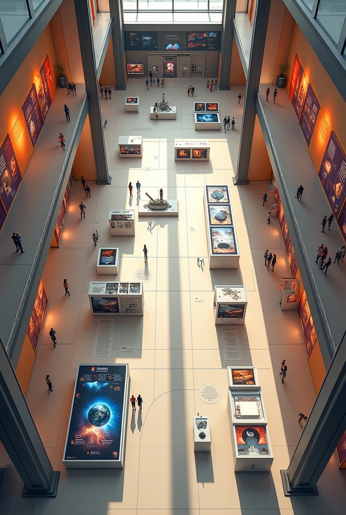 a map of a museum seen from above with interactive panels on the walls, where the theme is the possible trip to Mars
