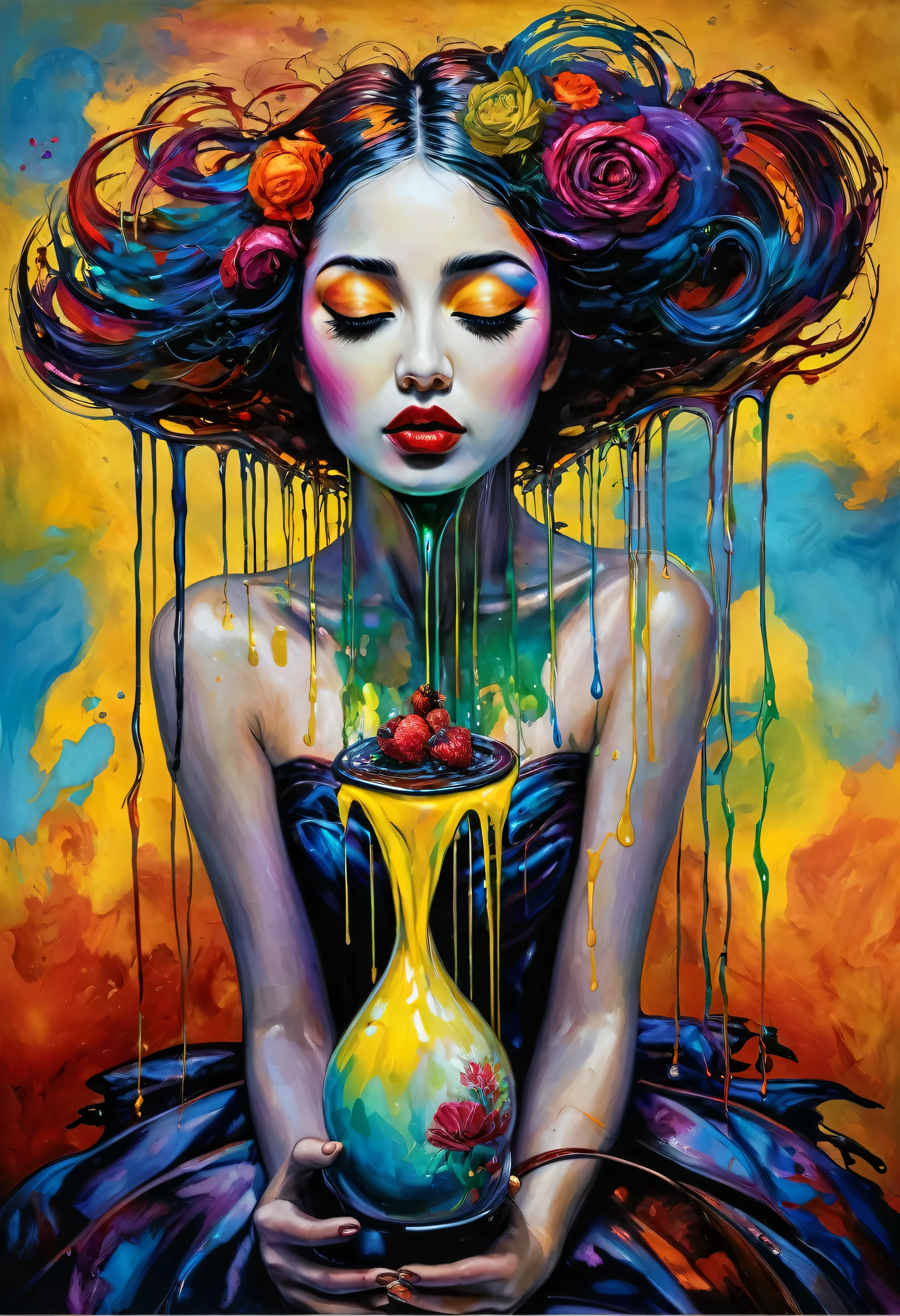 (Artistic Masterpiece of Romantic Life) ( (Themed Art of Life) ( (Conceptual Art) (NFT Exclusive) (Fauvism Work) ()”) Where visual poetry transcends traditional boundaries and embraces the dynamic interplay between creativity and technology Takes),dripping paint,darkart,style, in the style of esao andrews