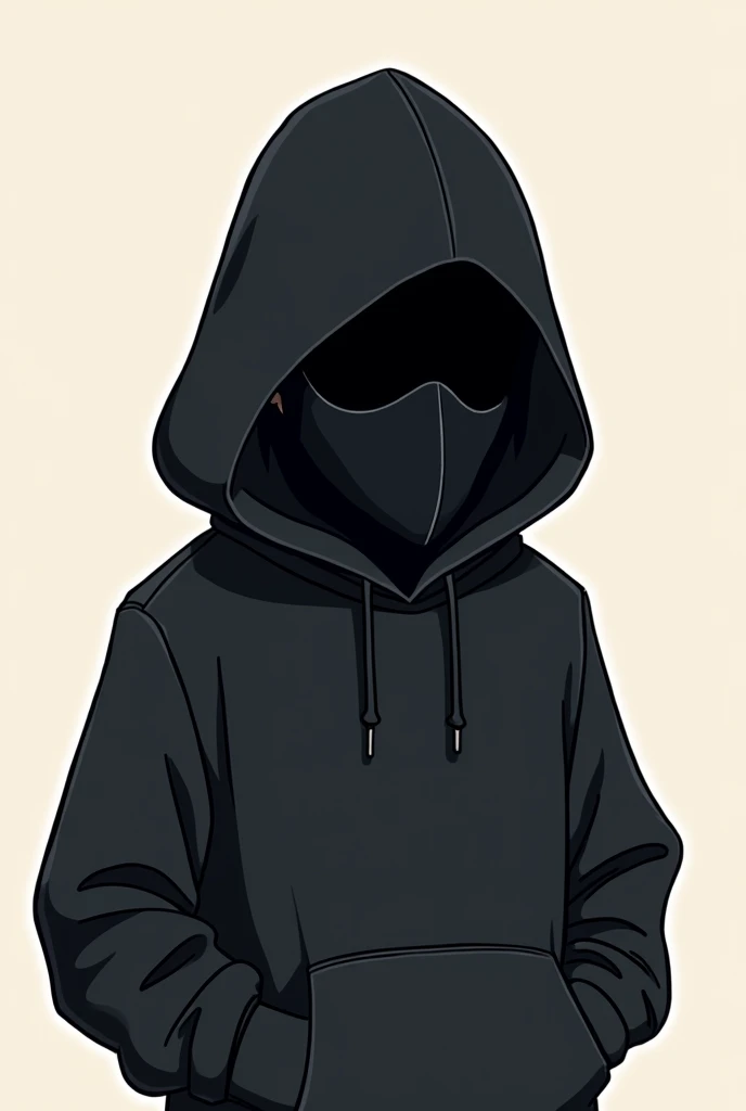cartoon style man in a black sweatshirt with a mask on his face and a hood on his head