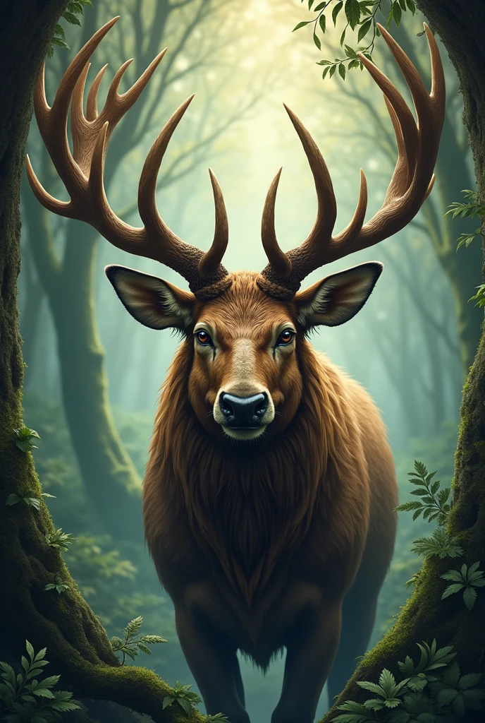 illustration, creature from the woods, elk face, elk horns