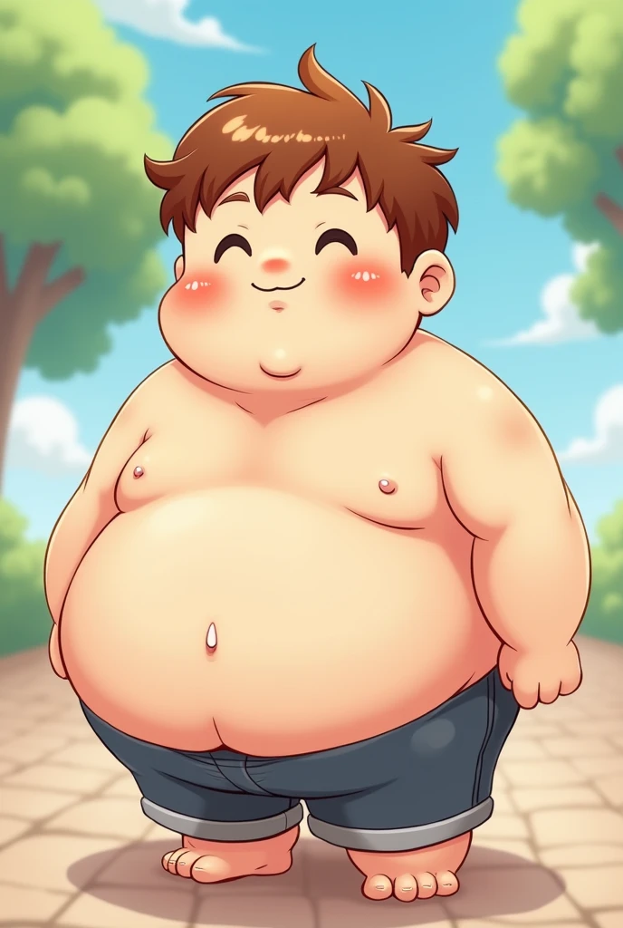 A Cute, anime style, guy with smirks and Brown hair with a fatty (just a little bit) boddy. Other, but he must look Cute and just a little bit fat