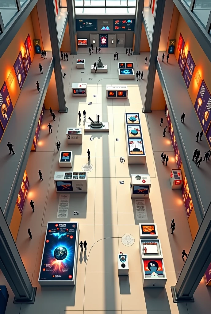 a map of a museum seen from above with interactive panels on the walls, where the theme is the possible trip to Mars