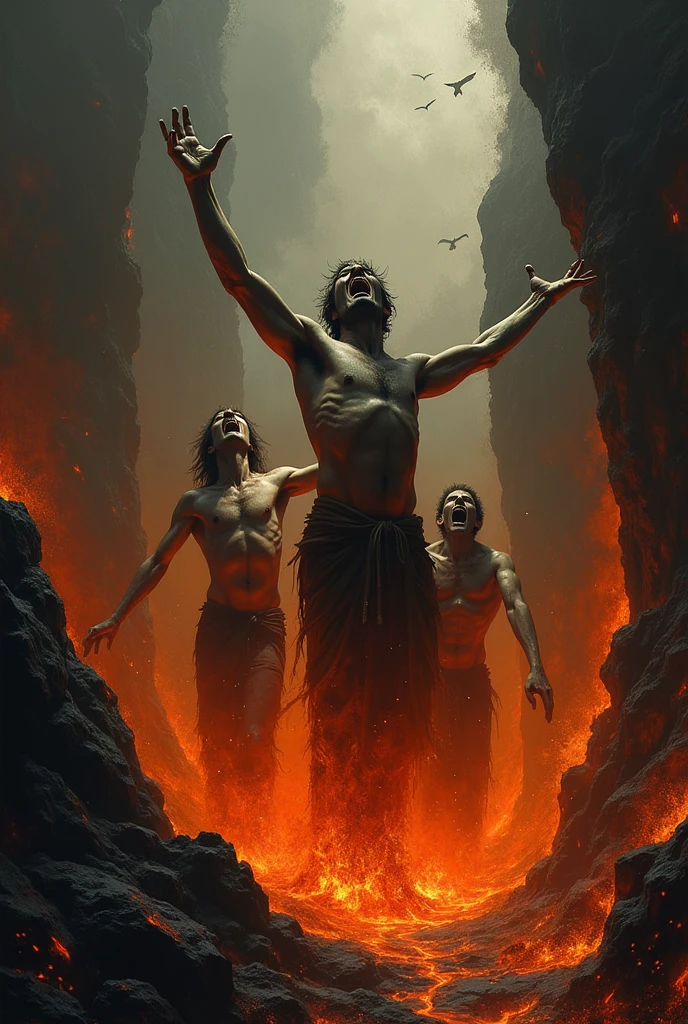 Souls wanting to free themselves from the fires of hell drawing