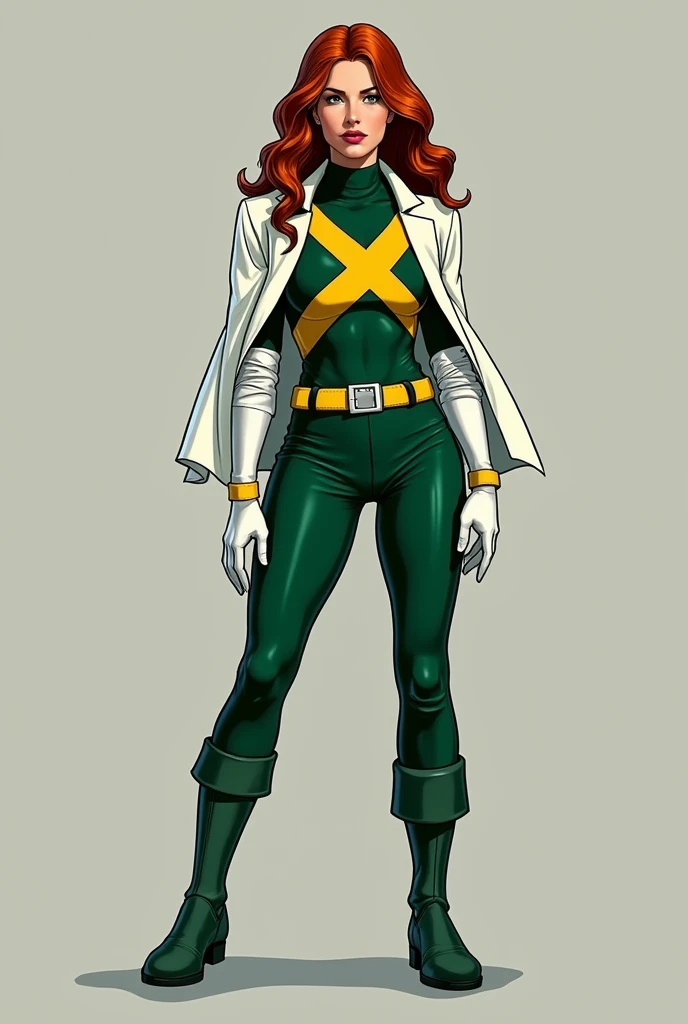 Rachael Sennott as Rogue (Anna Marie) in a film adaptation of the X-Men would be a notable choice, considering his ability to play nuanced characters and a strong screen presence. To capture Rogue faithfully to the comics, The costume design should reflect the character's iconic style and essence..
In the comics, Rogue is known for her green and white costume with yellow accents.. This suit is fitted and functional, Designed to reflect Rogue's ability to absorb powers and memories through physical contact.. Sennott's costume design should include a tight-fitting green top with a large yellow X symbol on the chest.. The lower part of the suit includes green pants and matching boots., also with yellow details. besides, The suit must have long white gloves that cover the arms up to the elbows., a crucial element as the gloves help minimize the risk of inadvertent absorption of powers.
The costume also includes a white jacket over the shoulders., which provides an elegant contrast to the rest of the outfit and adds a distinctive touch. The suit design must allow for full mobility to reflect Rogue's combat abilities and agility., while maintaining the character's powerful and dynamic appearance.