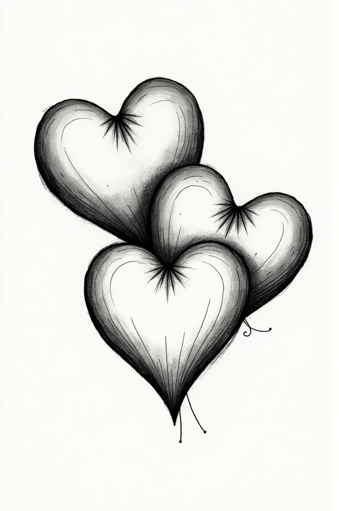 Three hearts drawn in old school style with internal shadow