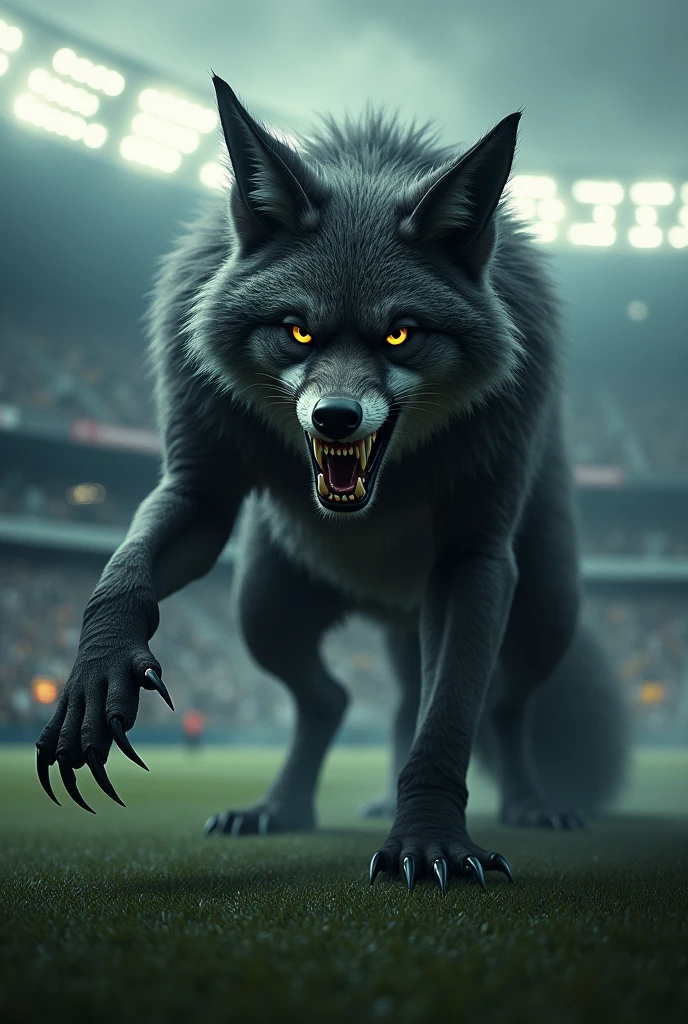 evil looking fox,dominating a football stadium